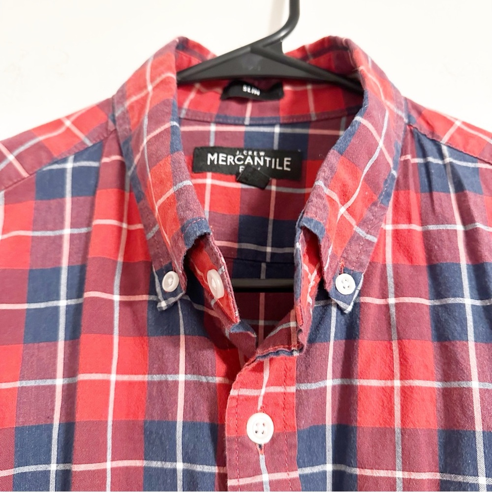 J. Crew Mercantile Men's Flex Plaid Button Down Shirt M Red Blue Stretch - Picture 5 of 6